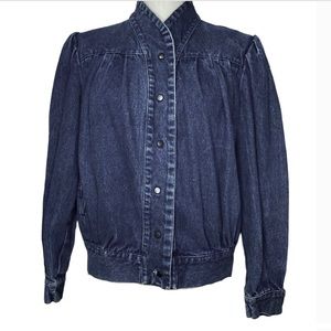 Vintage blue puffy shoulder high neck Jean jacket